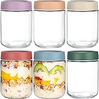 Artcochan 16oz Overnight Oats Glass Jars with Airtight Lids - 6 Pack Mason Jars for Oats, Yogurt, Chia Pudding, Leakproof & Stackable