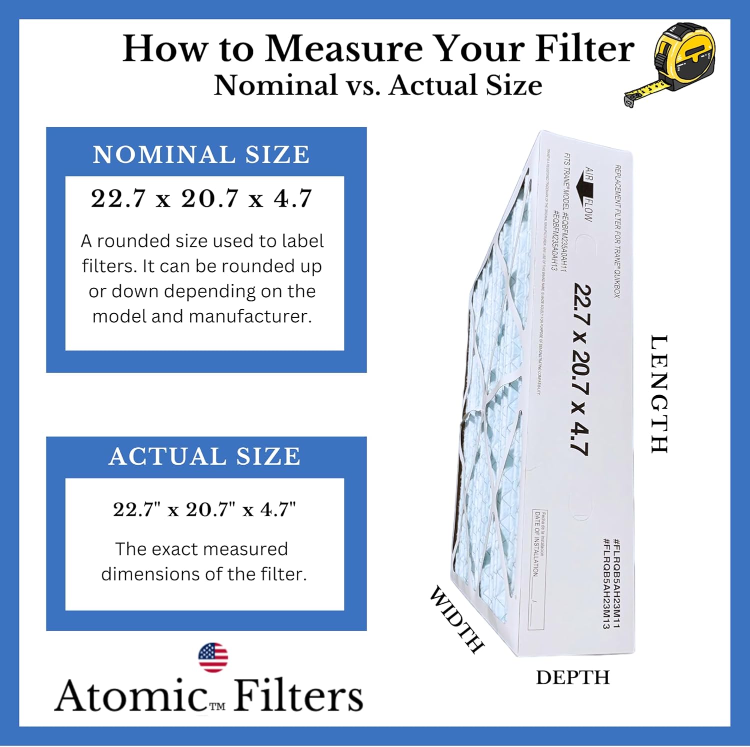 Atomic Compatible for Trane FLRQB5AH23M11 22.7x20.7x4.7 MERV 11 Filter - 2 Pack