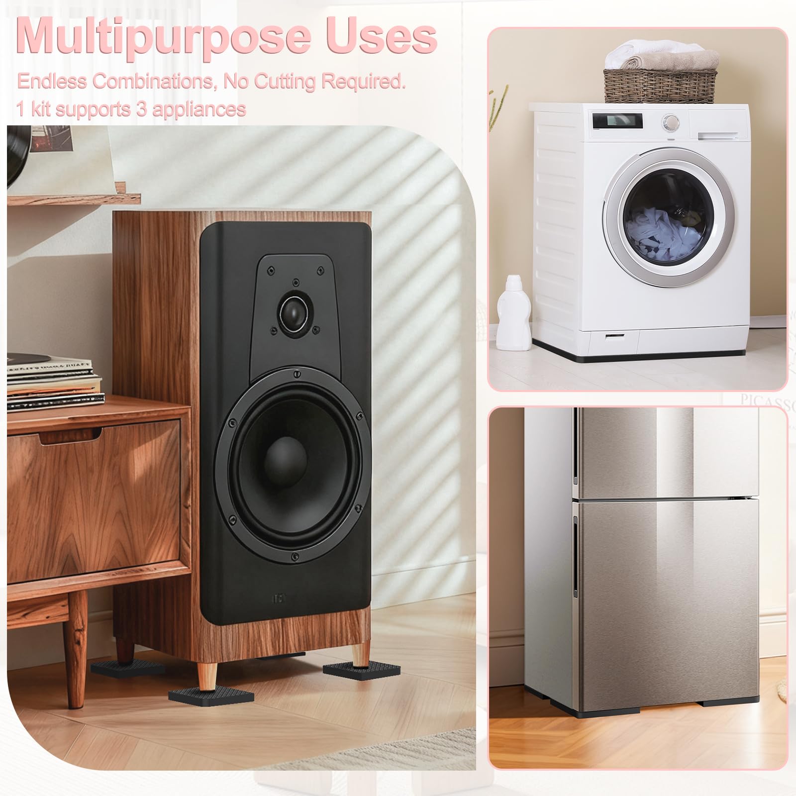 NIUXX 3 en 1 Patin Anti Vibration Lave Linge 2cm Épaisseur Tapis Anti-Vibration en EVA Socle Modulaire DIY sans Découpe Antidérapant et Stable Kit pour 3 Machines à Laver et Autres Appareils Ménagers