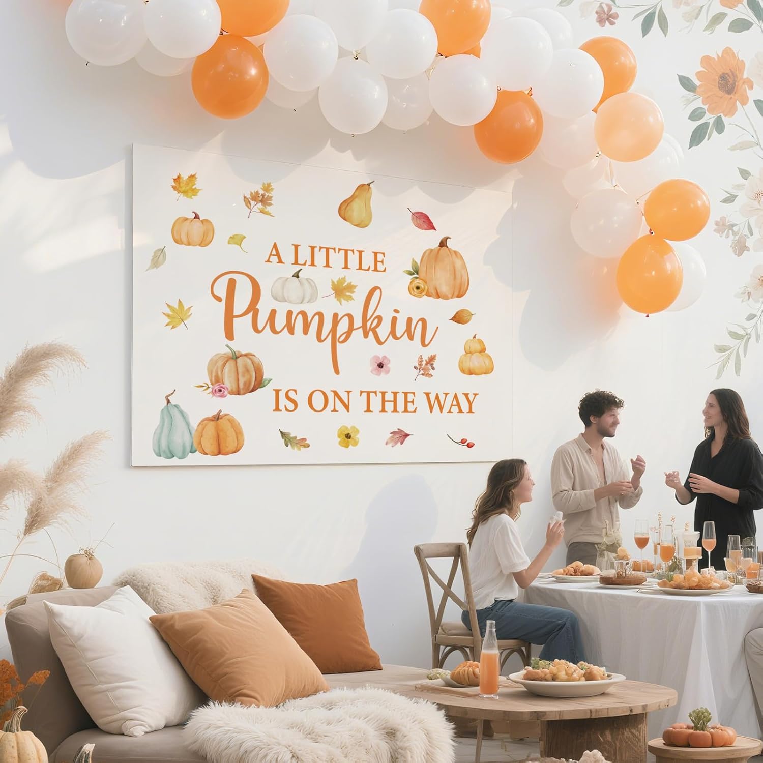 A Little Pumpkin is On The Way Decal - Autumn Fall Pumpkins Backdrop Decals for Baby Shower Party Decorations, Halloween Balloon Arch Sticker for Gender Reveal Party Supplies