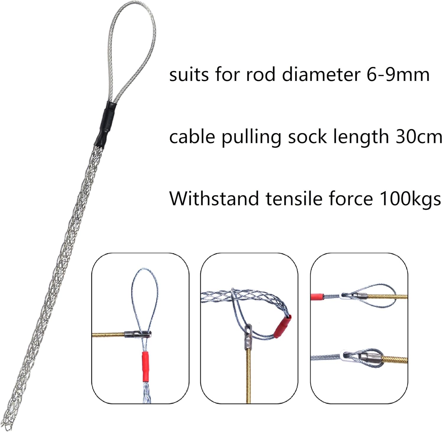 Upgrade 3pcs Cable Pulling Sock Direct Connect Cable Puller Sock Grip with Fish Tape Mesh Wire Grip Puller Wire Cack