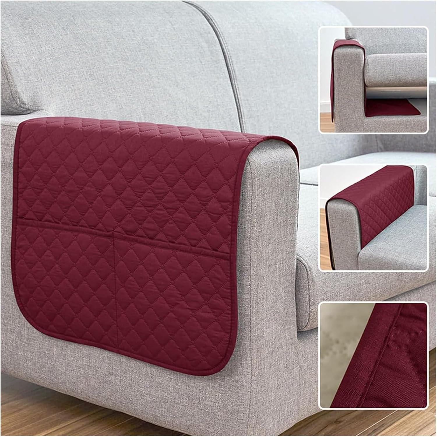 Sofa Armrest Organizer，Armchair Caddy， Sofa Armrest Storage Organizer Anti-Slip Armchair Storage Bag with 2 Pockets Waterproof Hanging Pocket Organiser TV Remote Control(Sand)