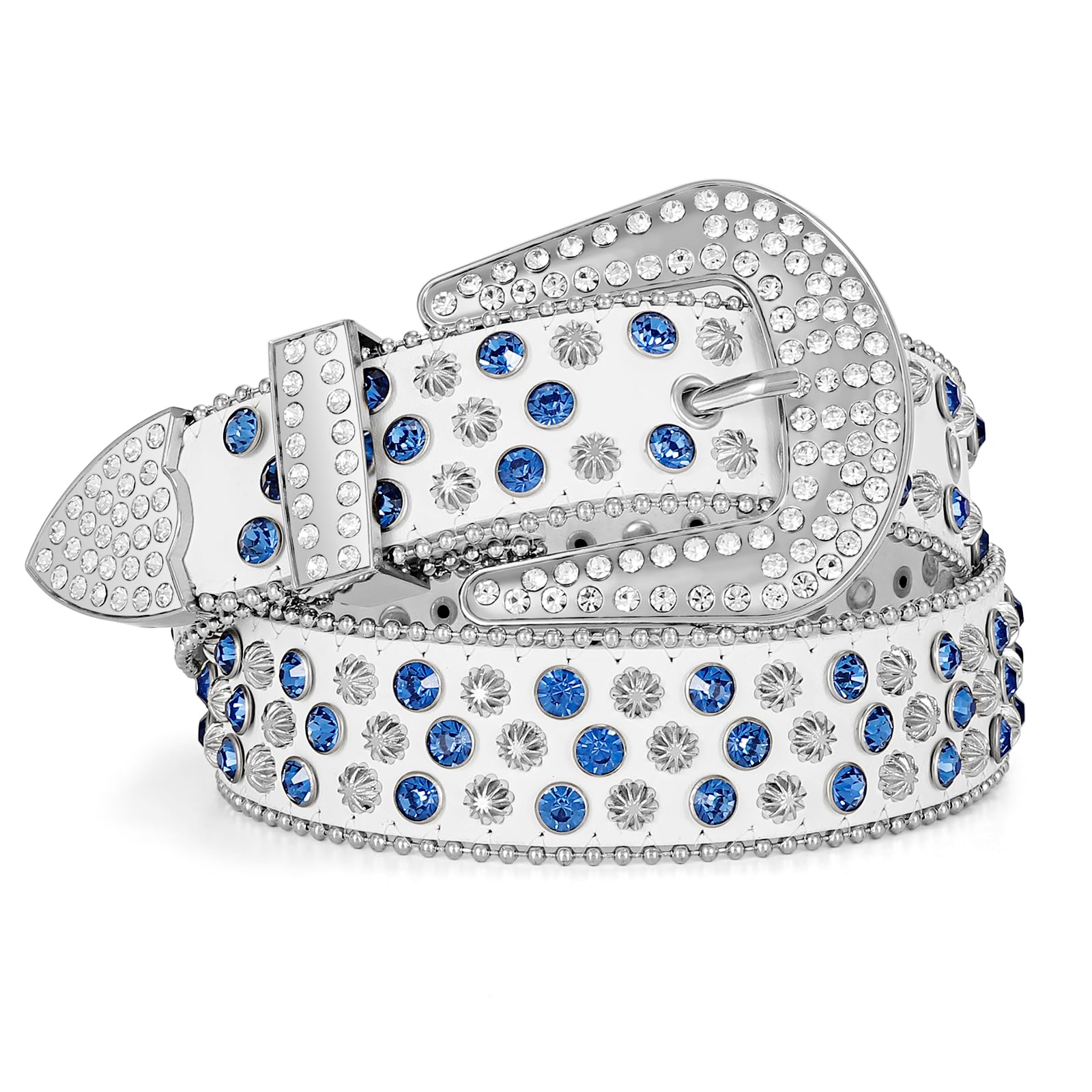 SUOSDEY Rhinestone Belt for Men Women Western Cowboy Cowgirl Bling Studded Leather Belt for Jeans Pants