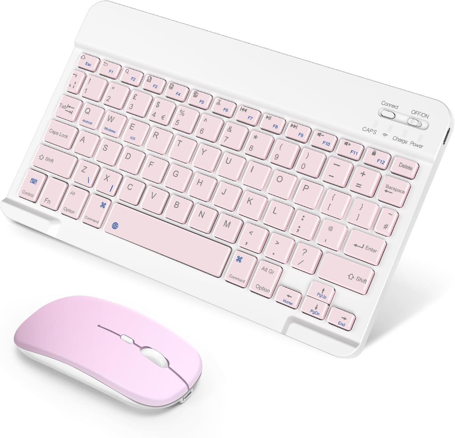 – Portable Bluetooth Keyboard and Mouse, Rechargeable Mini Keyboard, Wireless Keyboards for iPad 9.7/10.2/iPad Air/Pro/Tablets/iOS/Android/Windows, UK Layout (Pink)