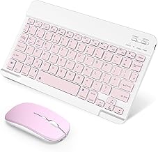 SOPPY Portable Bluetooth Keyboard and Mouse, Mini Rechargeable Wireless Keyboard for iPad 9.7/iPad 10.2/iPad Air/Pro/Samsung Tab/Lenovo Tab/iOS/Android/Windows, UK Layout (Pink)