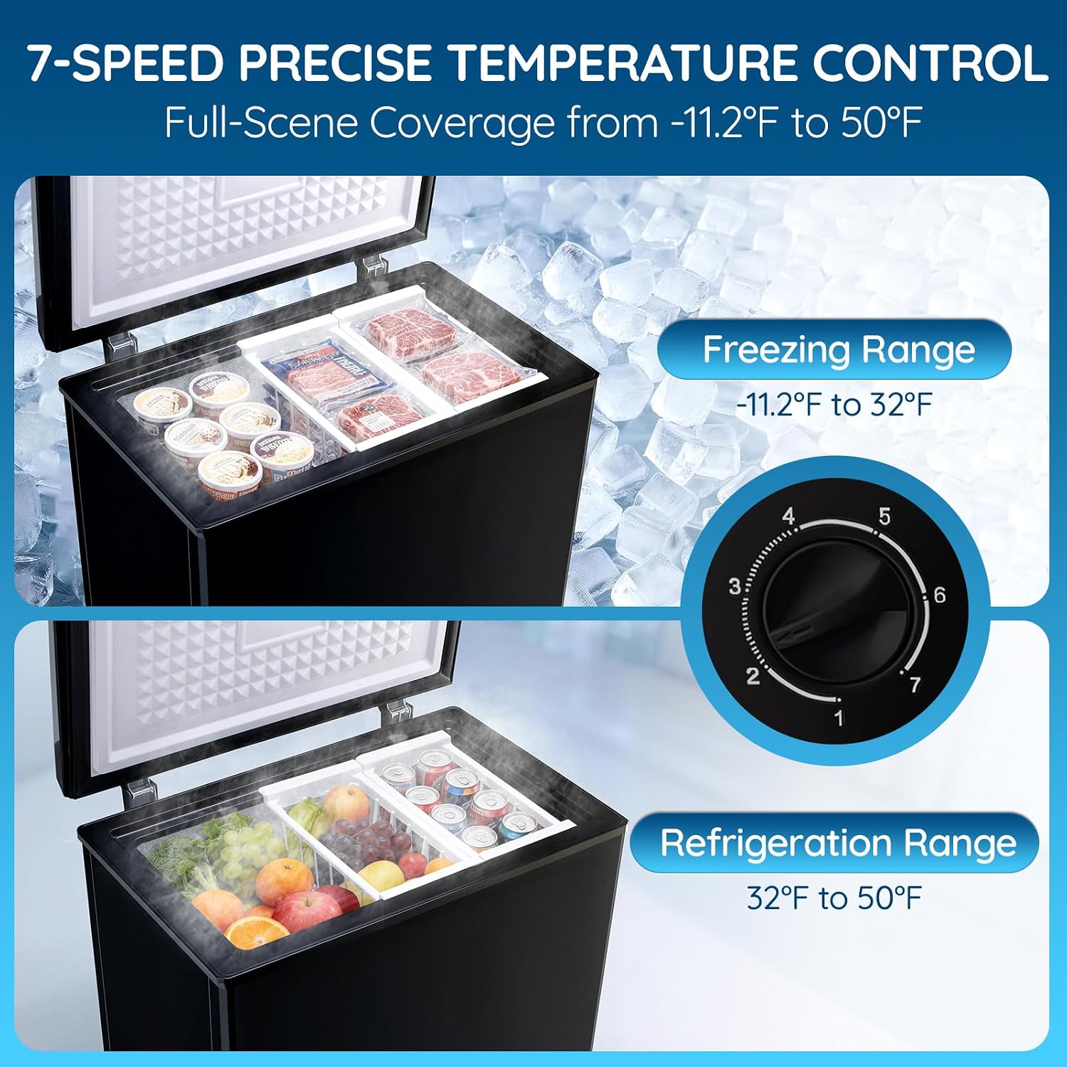 4.5 Cu.ft Chest Freezer Mini freezer with Removable Basket 90L Capacity Storage Knob Temperature Control Black