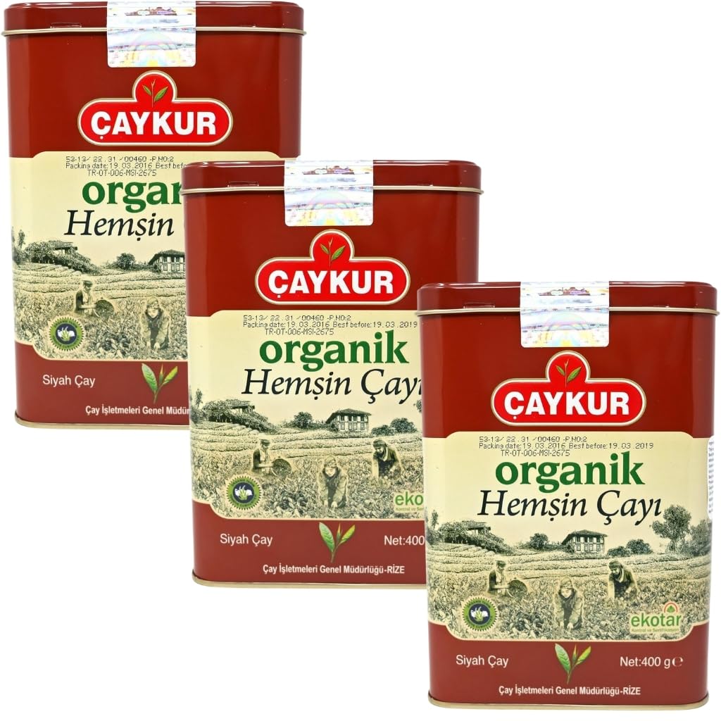 ÇAYKUR Organic Hemsin Black Tea, Premium Certified Turkish Loose Leaf Tea, Natural, Additive-Free, Grown in the Hemsin Organic Farming Basin, can 400gr / 14.1 oz (Pack of 3)
