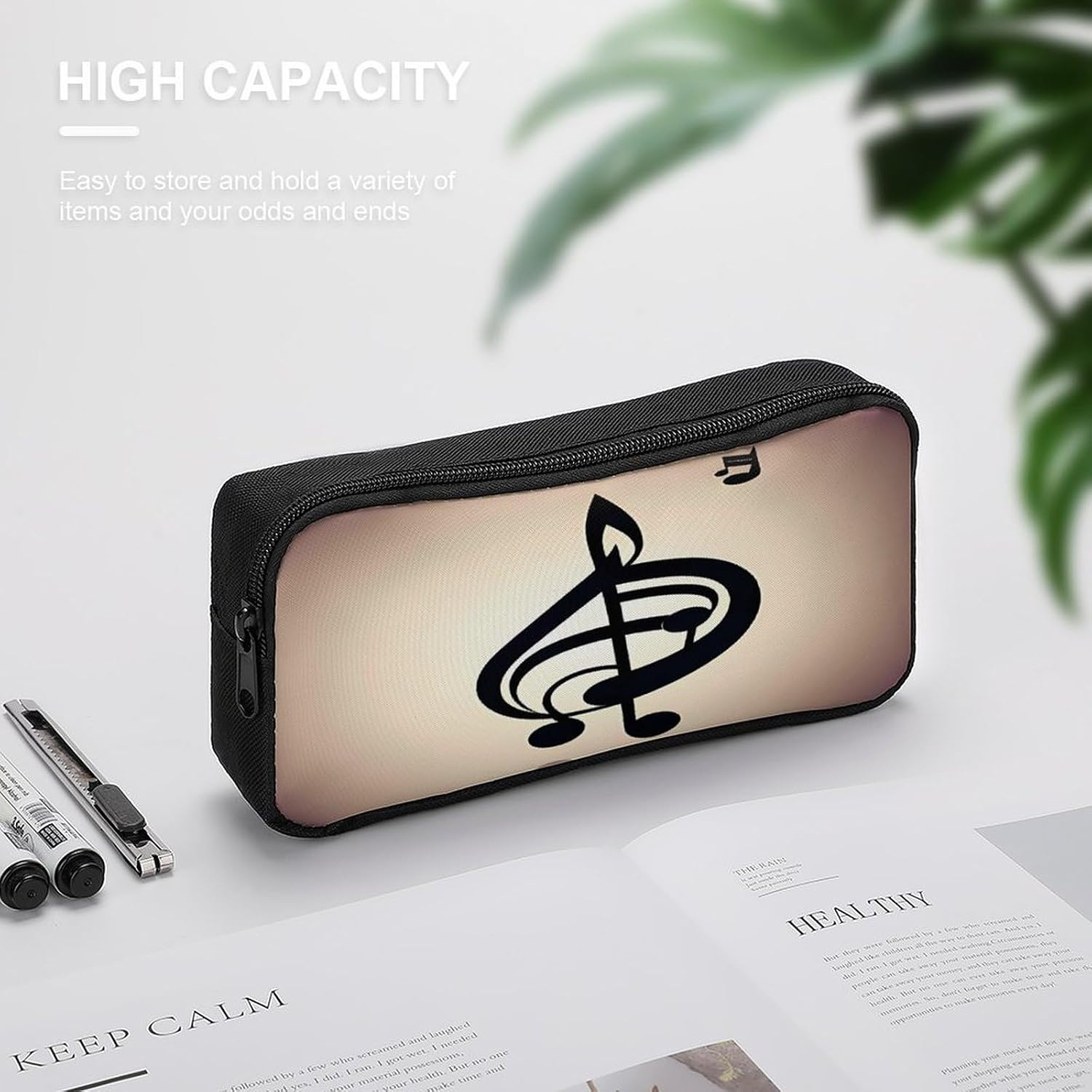 Music Note Pencil Case with Zipper for Stationery image 4
