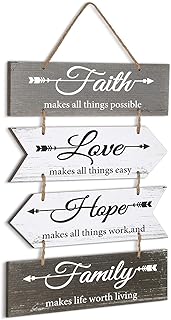 Jetec Hanging Wall Sign Hope Faith Love Family Wood Decor Sign Rustic Arrow Hanging Sign Decoration Farmhouse Inspirationa...
