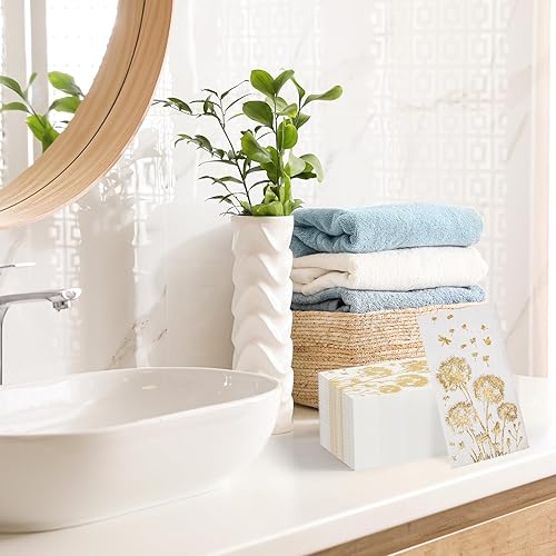 Miniatura 5 de Pasimy 100 toallas de mano desechables para baño, toalla de papel de diente de león, floral, desechables, servilletas decorativas para invitados,