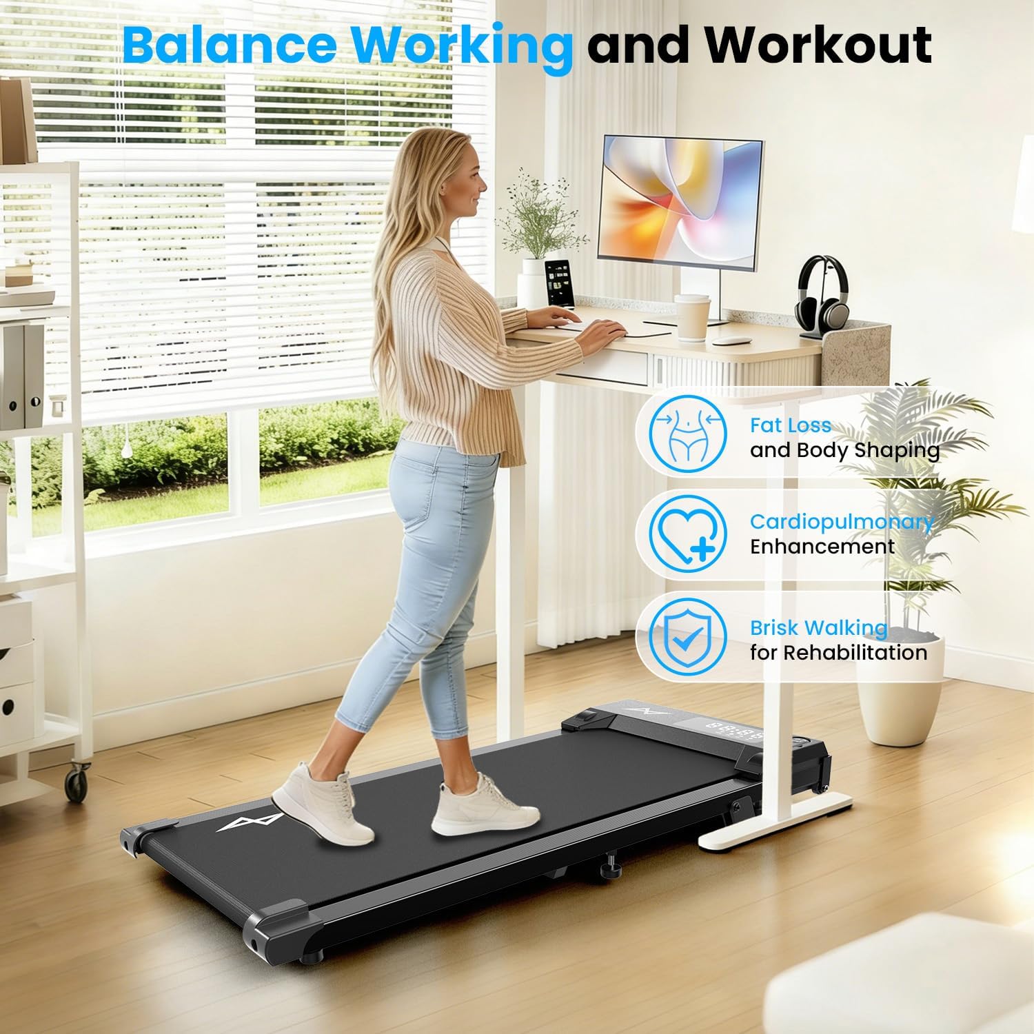AXV Treadmills Walking pad with Incline Under Desk Treadmill for Home, Portable Slim Compact Treadmill Walk Running Machine with Adjustable Speed,Remote Control, LED Display
