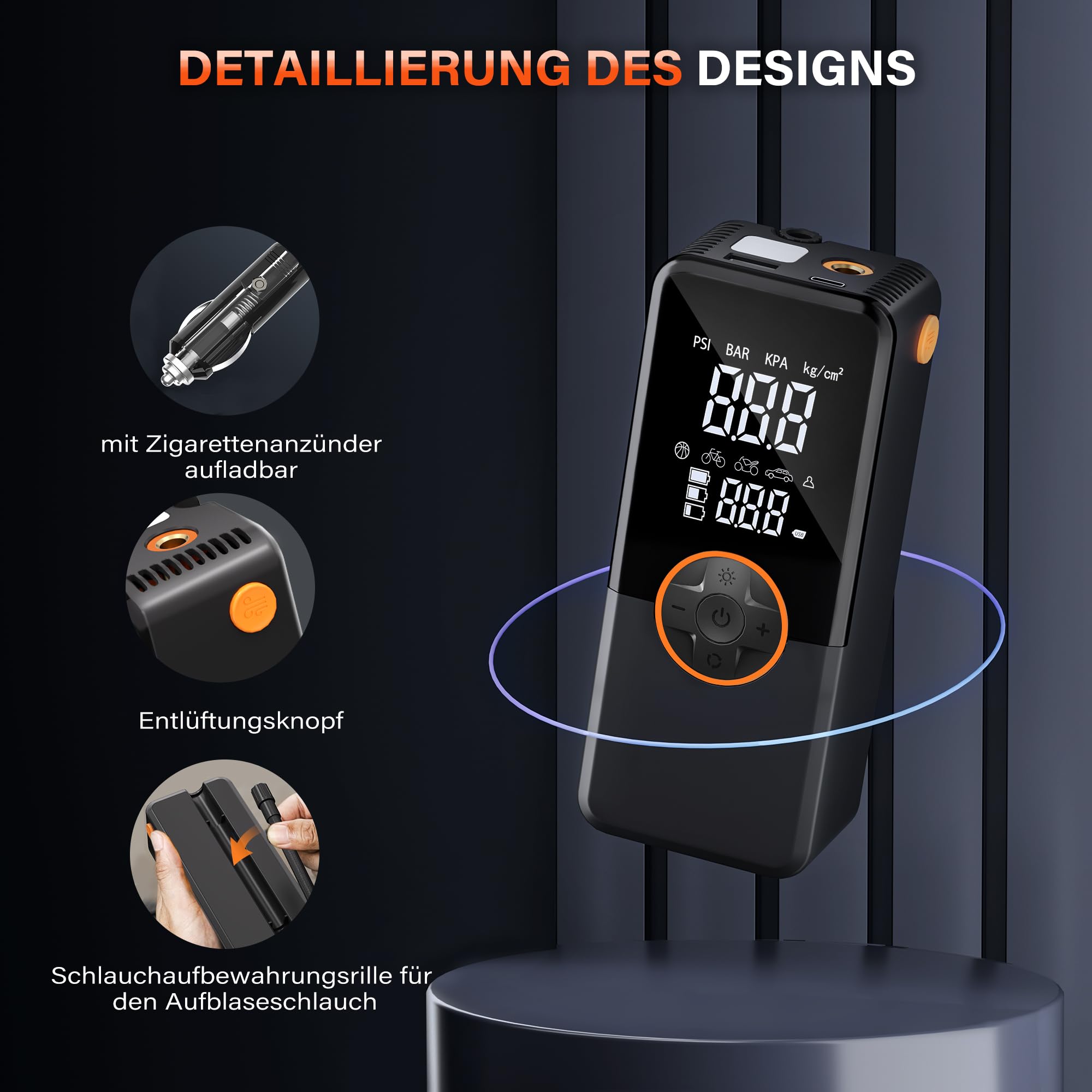 Przenośna elektryczna pompka powietrza z akumulatorem 10000 mAh, 150 PSI, elektryczna pompka rowerowa z manometrem, odpowiednia do oświetlenia LED