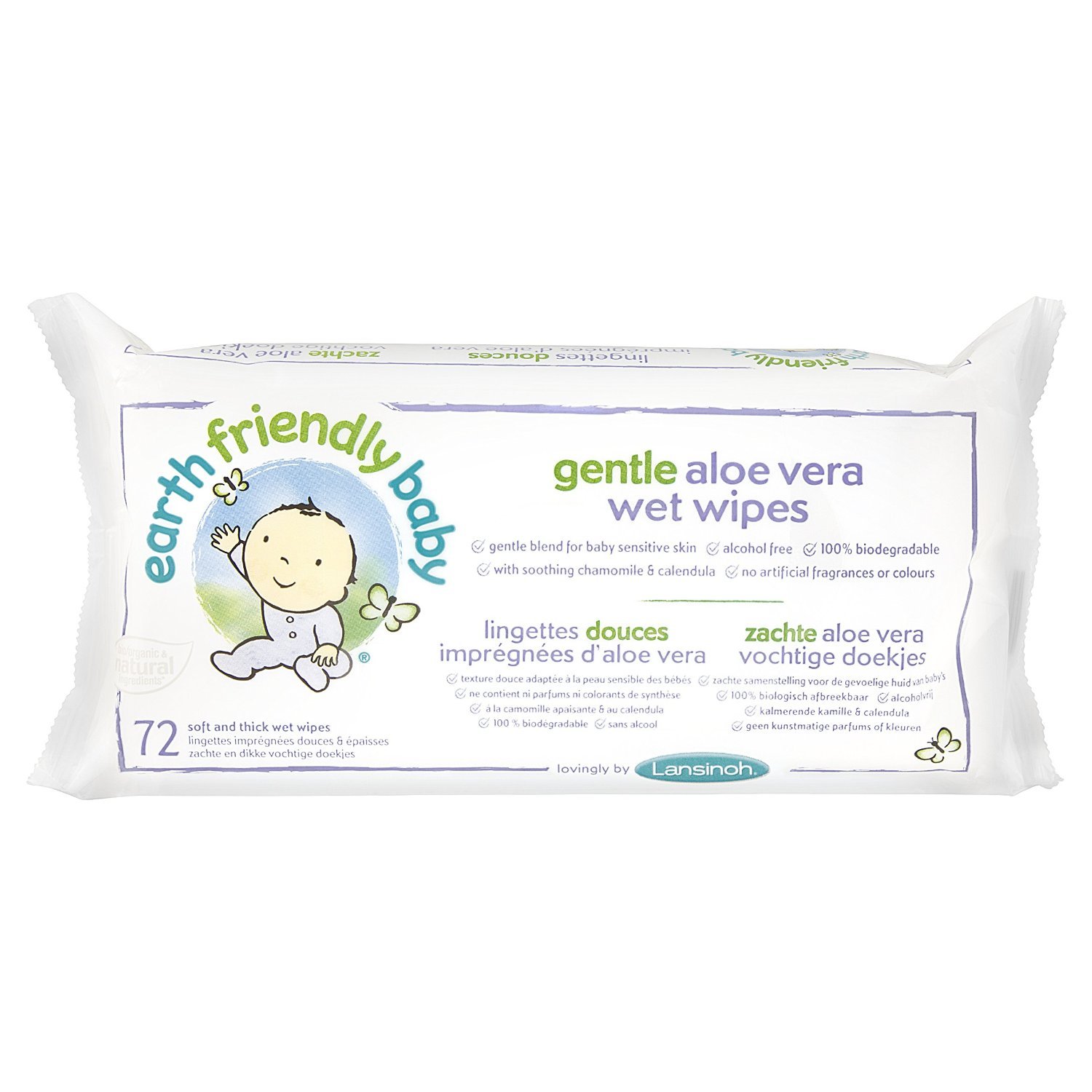 Earth Friendly Baby Gentle Aloe Vera Wet Wipes (72) - Pack of 2