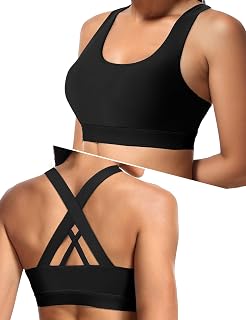 Buauty Criss Cross Back Sports Bra for Women - Medium Support Large Bust, Strappy Yoga Workout Bra with Removable Pads
