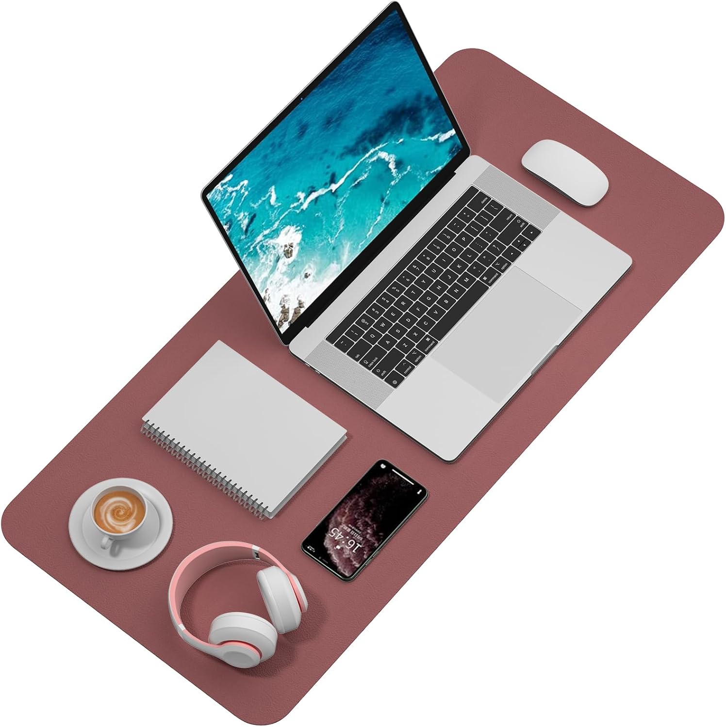 Hsurbtra Desk Pad, 35.5" x 17" PU Leather Desk Mat, XXL Extended Mouse Pad, Waterproof Desktop Blotter Protector, Non-Slip Ultra Thin Large Laptop Keyboard Writing Mat for Office Home, Brick Red - 2