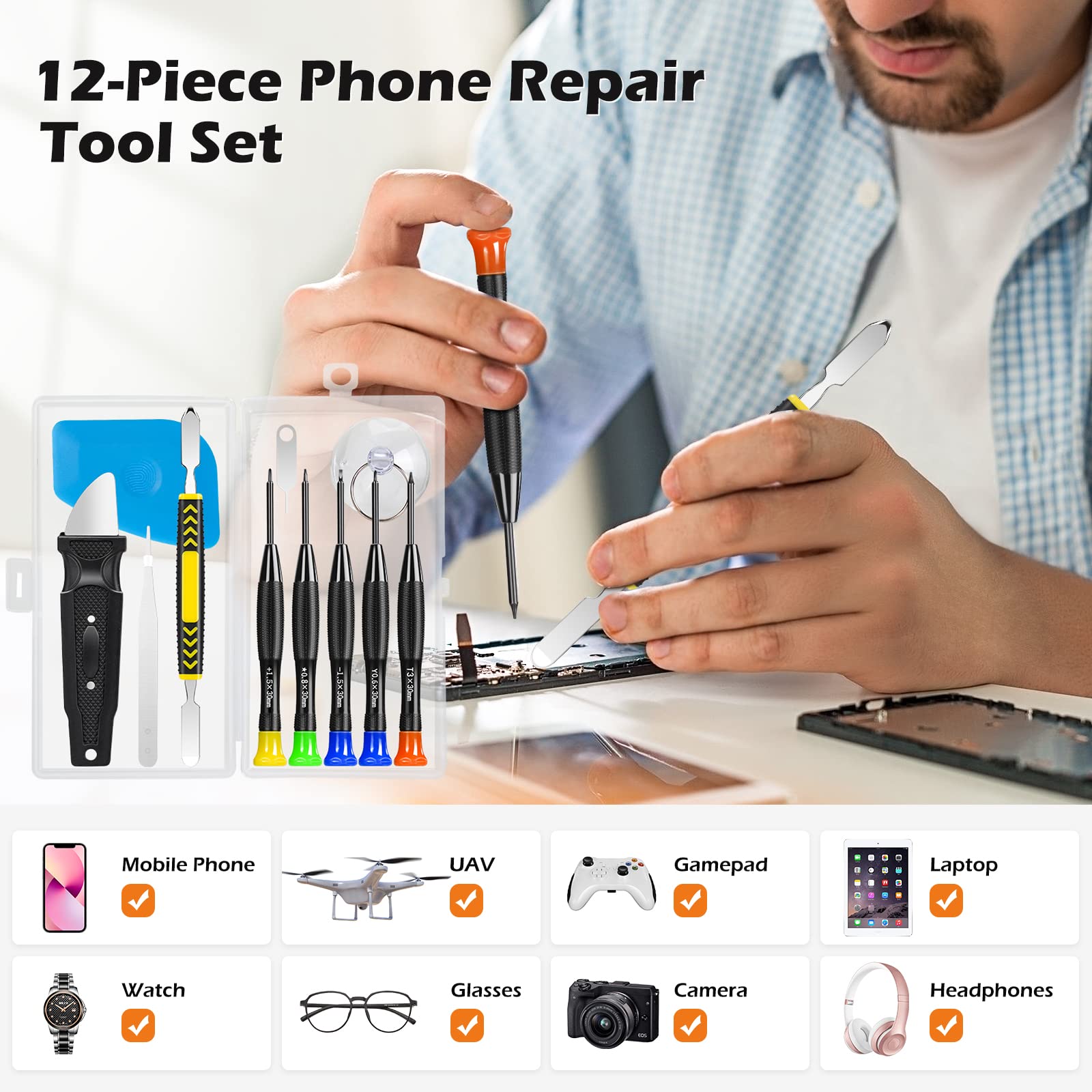 RealPlus 12 Pcs Repair Tool Kit, Small Magnetic Screwdriver Set and Opening Pry Tools - Image 3