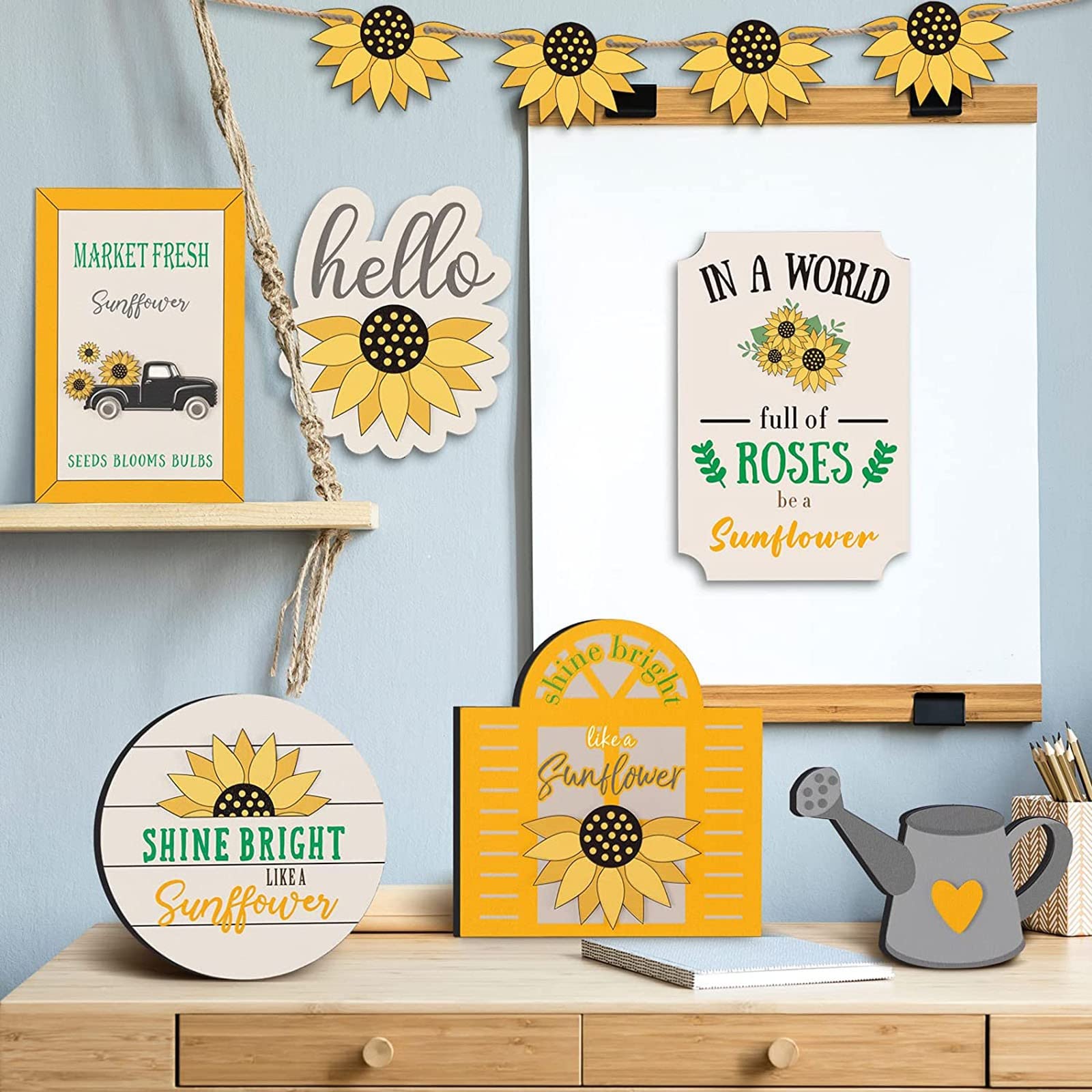 Lot de 12 plateaux décoratifs en bois de tournesol pour maison, ferme, décoration de cuisine rustique (tournesol