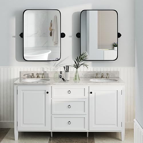 Miniatura 3 de Tangkula Espejo de baño de 30 x 22 pulgadas, espejo rectangular con película inastillable, tornillos de expansión, soportes de pared, espejo