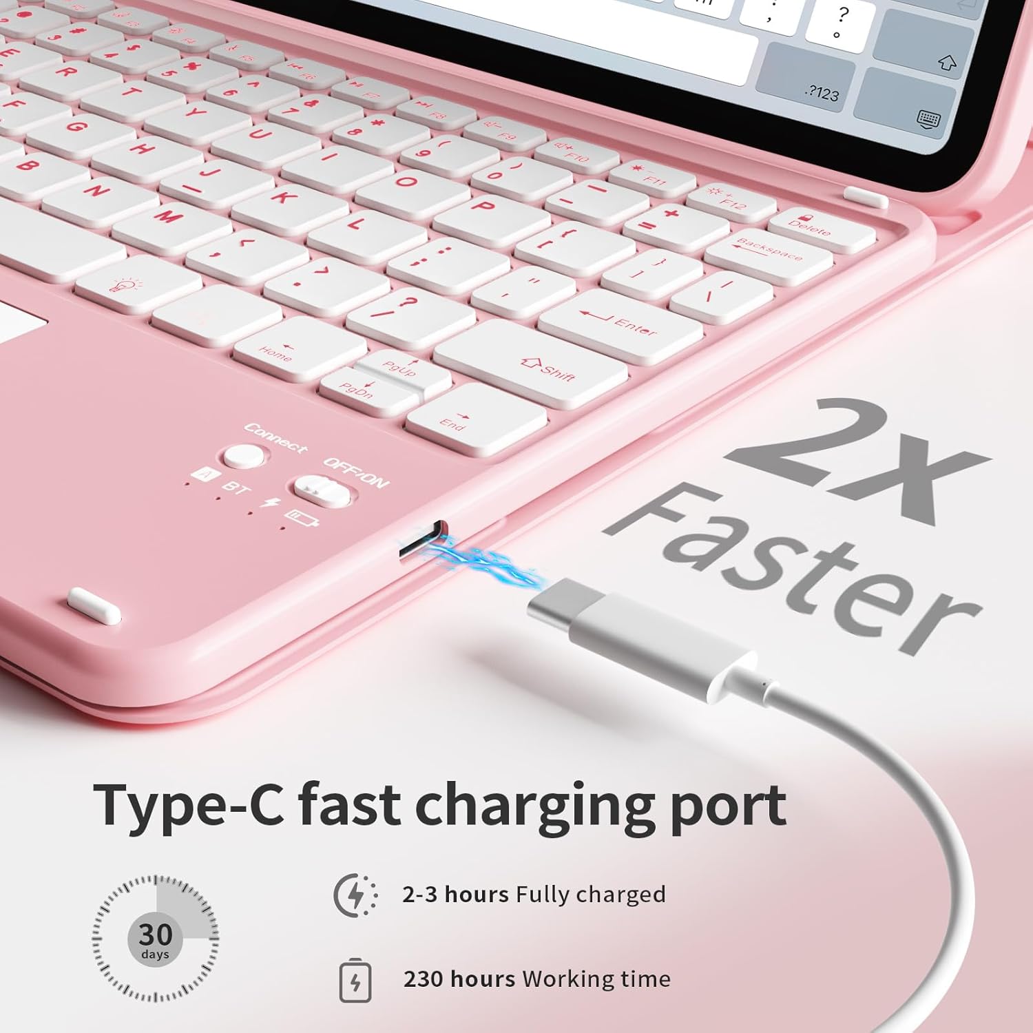 for iPad (A16) 11th/10th Gen Case with Keyboard - 7 Colors Backlit,Multi-Touch Trackpad,Detachable Keyboard Cover with Pencil Holder for iPad A16 11 inch 2025/10th 10.9 Inch 2022 (Pink)