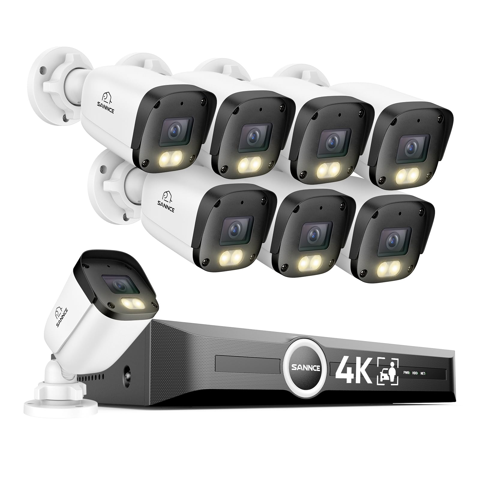 SANNCE 4K PoE Security Camera System - NVR with 8PCS Bullet Cameras(NO HDD)