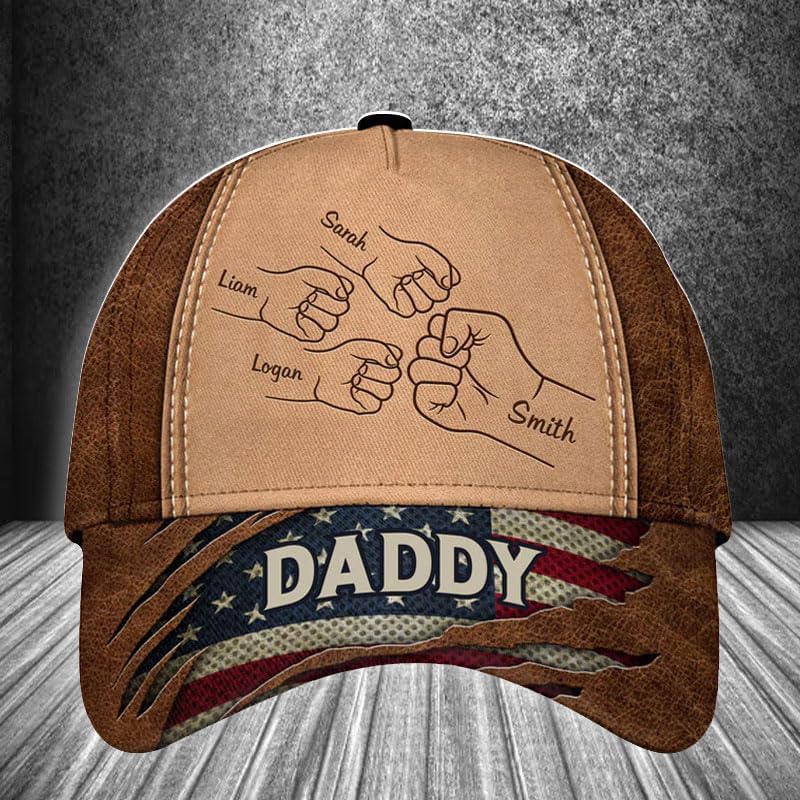 Personalized Grandpa Papa Daddy Fist Bump Fathers Day Family Cap, Baseball Cap for Dad Hats for Men, Dad Gifts