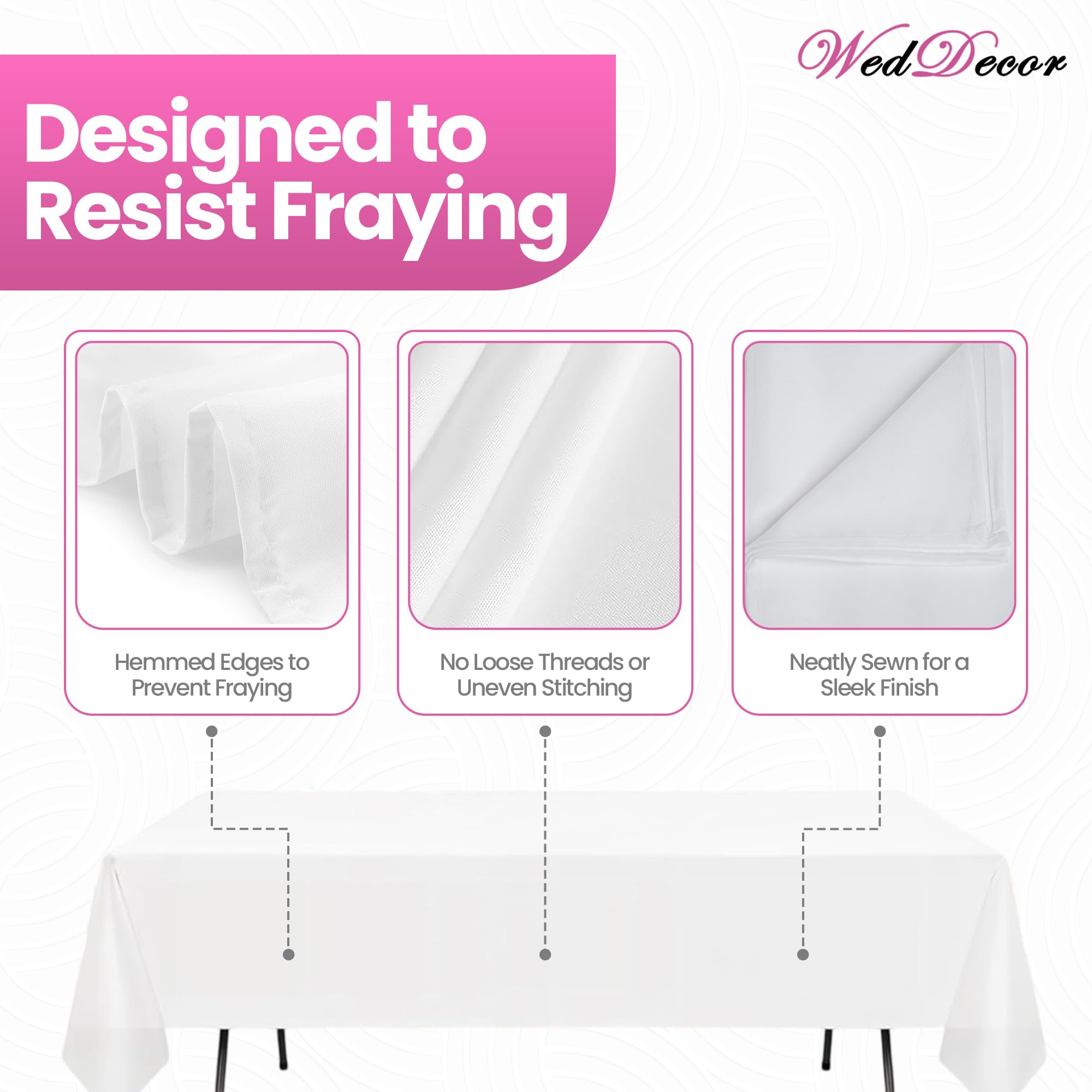 WedDecor Mantel Rectangular de Lino de para Banquetes, comedores, Bodas, Eventos Especiales, 90 x 156 Pulgadas, Blanco, 5 Unidades
