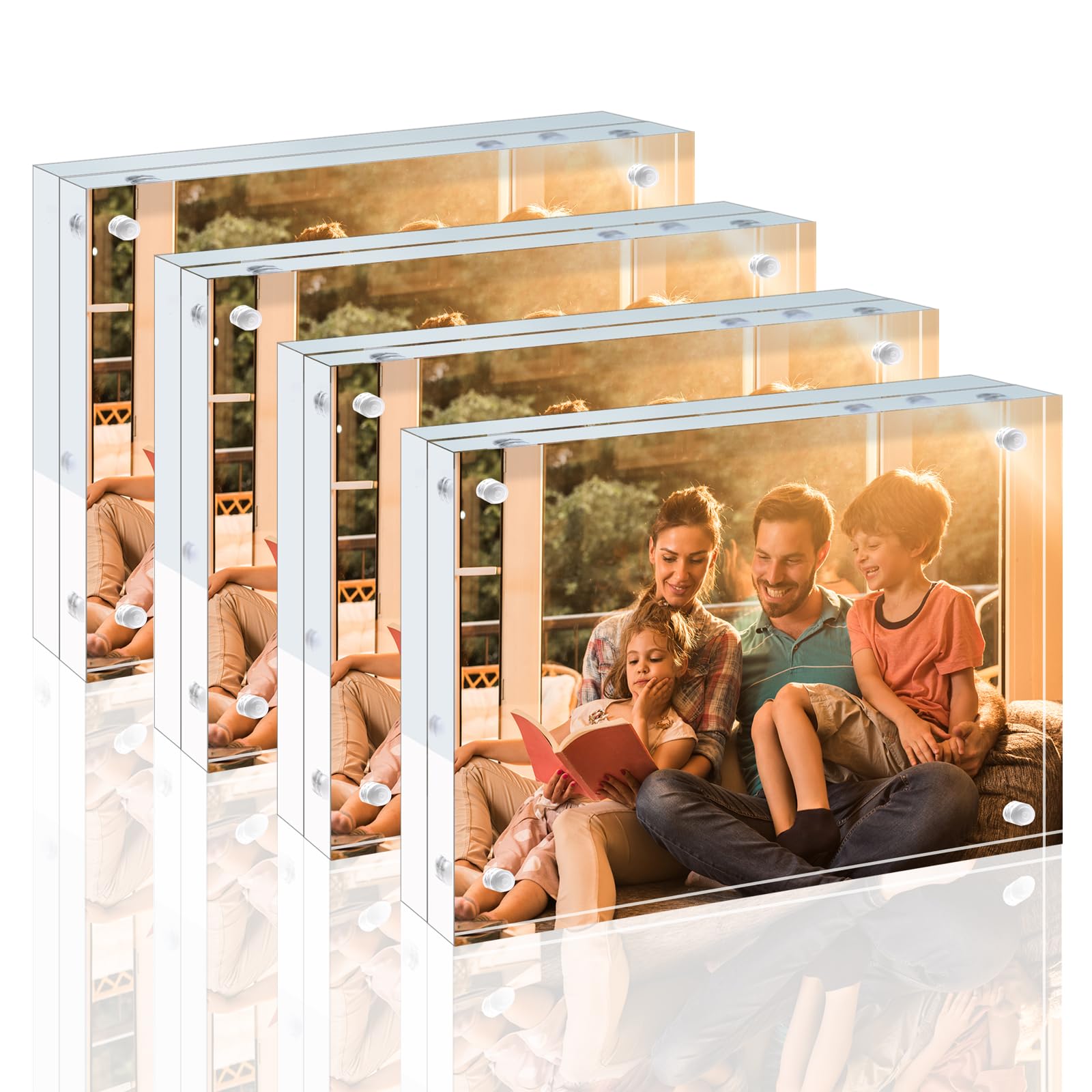 EGOFINE 8x6 Acrylic Frames 4 Pack, 20mm Thicker Frameless Clear Picture Frames, Double Sided Magnetic Picture Frames, Free Standing Desktop Display — image 1