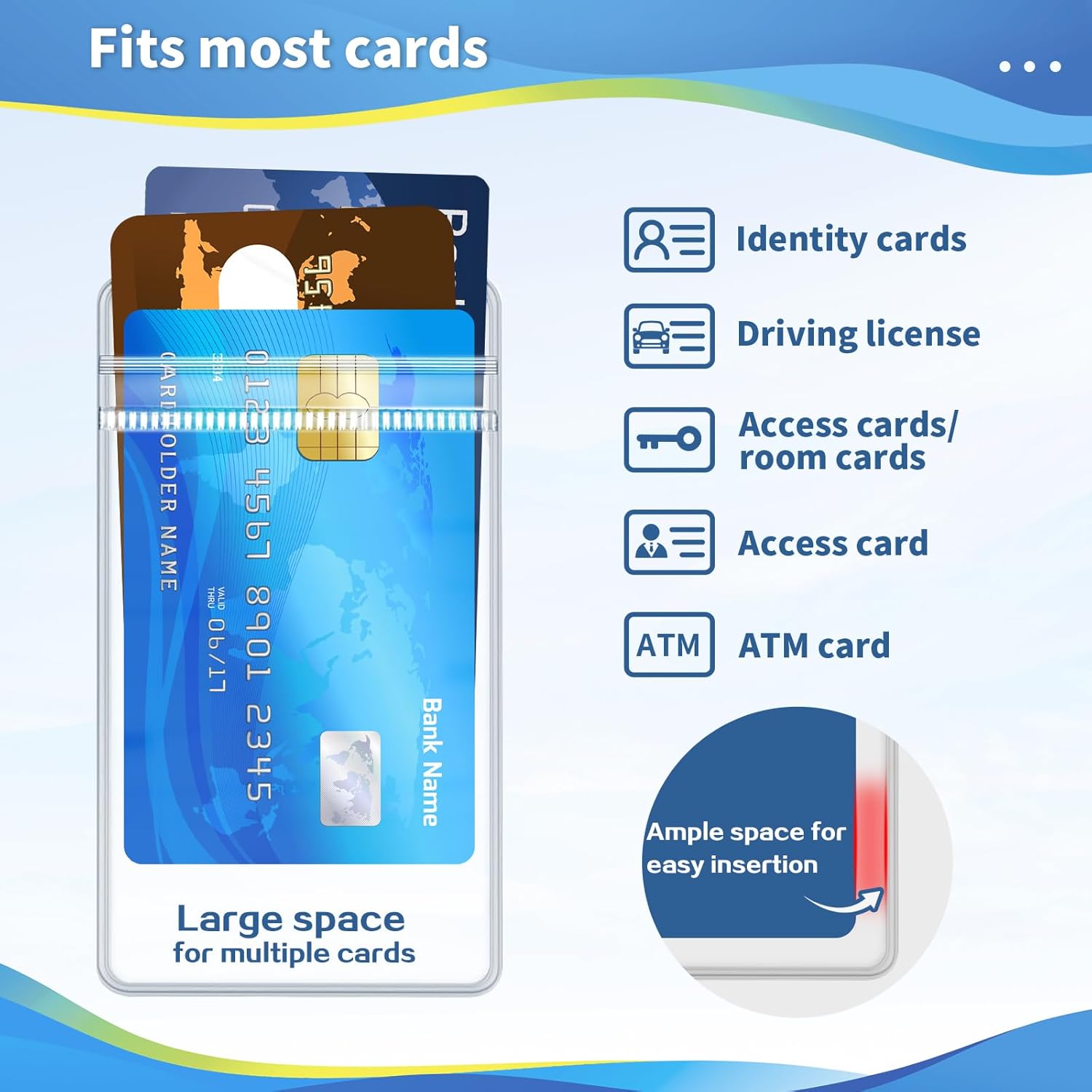 Vetoo 1000 Pack Vertical ID Card Name Badge Holder Waterproof Clear Plastic PVC Card Sleeves with Resealable Zip, Suitable for School, Nurses, and Office Use