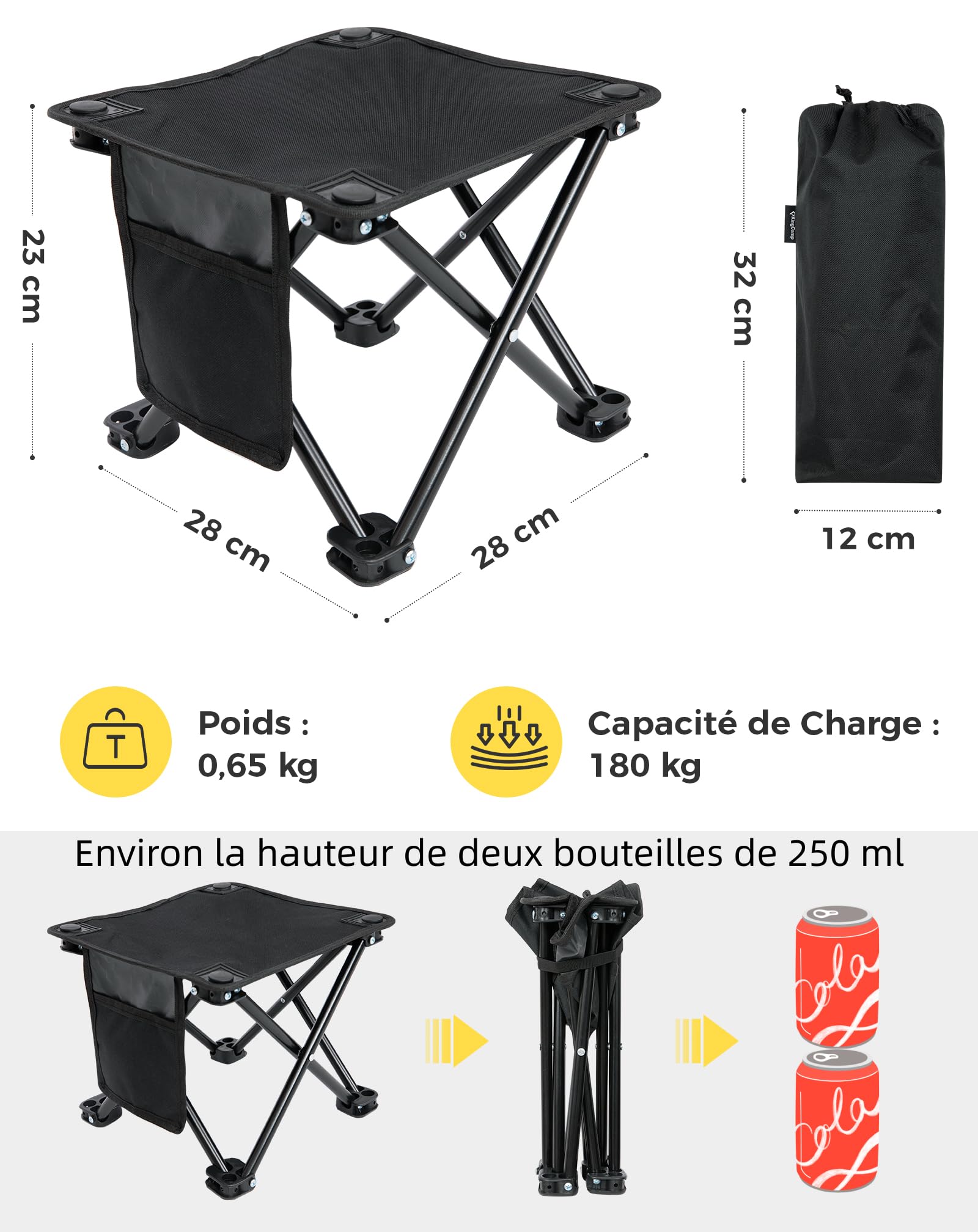 Image secondaire de KingCamp Lot de 2 Tabourets de Camping Pliables - Léger et Résistant jusqu'à 180 kg