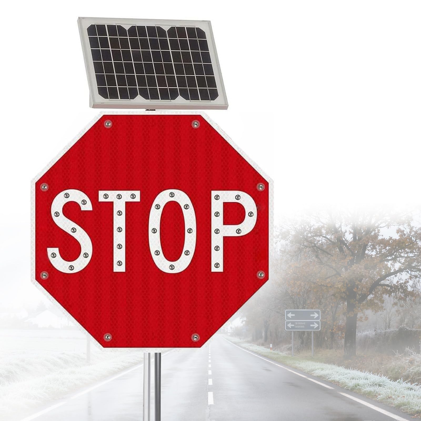 Segnale di Stop ad energia Solare, Segnale di Stop Lampeggiante a LED, segnaletica di Avvertimento per Il Traffico pedonale in Alluminio, Pellicola Riflettente di qualità Tecnica 30in