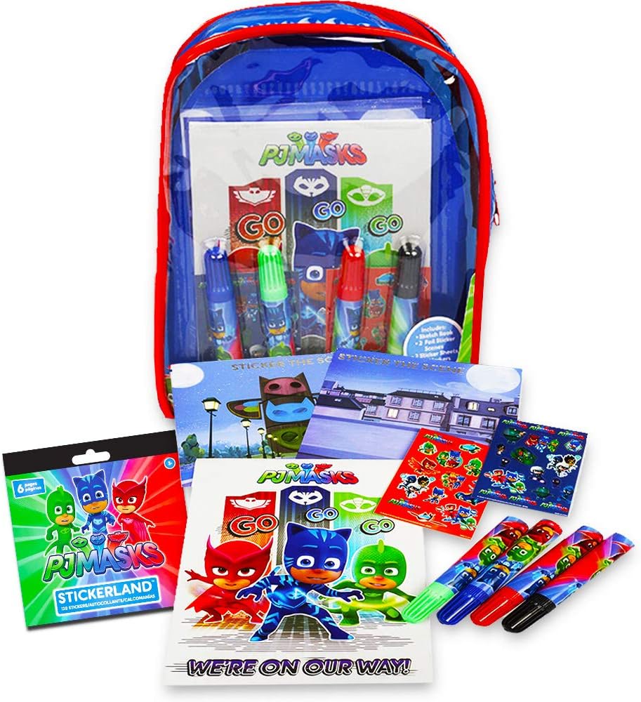 PJ Masks 12-Piece Coloring and Activity Backpack Bundle -- Childrens Drawing Pads and Books with Stickers and Markers and Bonus Stickers (PJ Masks Party Supplies)