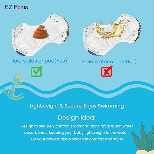 Miniatura 4 de EZ Moms Pañales de natación reutilizables para bebé, 2 unidades, tamaño grande, ajustable, lavable, talla única, con una toalla de gamuza para bebé,
