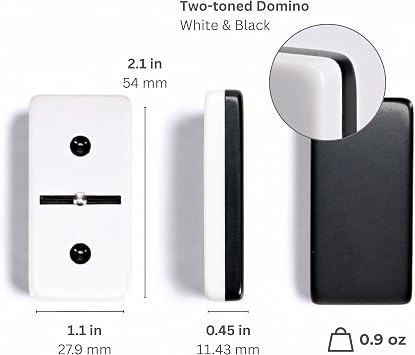 WE Games Two-Toned Black & White Double 6 Dominoes with Spinners - Ideal Size, Vintage Style Case, Family and Adult Board Games