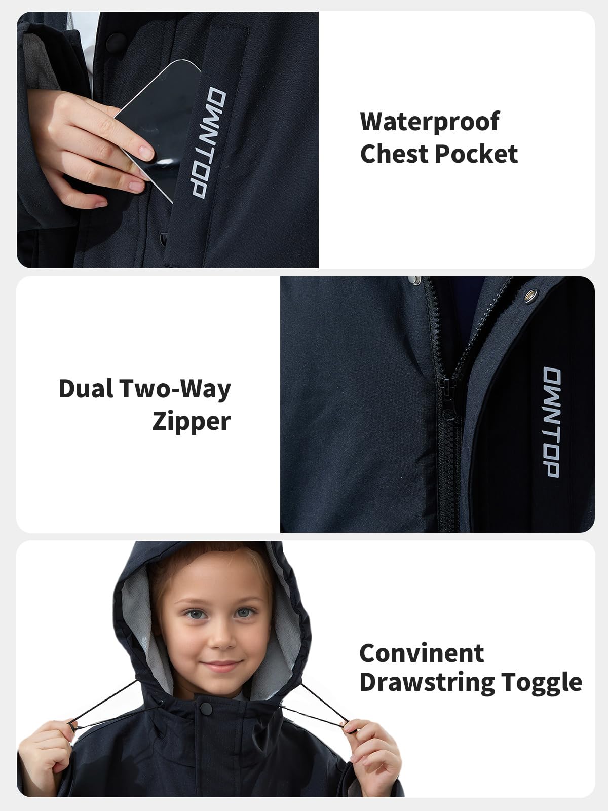 Owntop Wasserdichter Winddichter Wickelmantel – Übergroßer Quick-Dry Langarm Mantel mit Kapuze für Strand Schwimmen Surfen Spaziergänge Frottee-Futter (Unisex für Erwachsene Kinder)