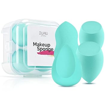 Makeup Sponge Set DUAIU 4Pcs Blender Beauty Foundation Blending Sponge, Flawless for Liquid, Cream, and Powder, Professional Streak Free Application Blend, Makeup Sponges with Storage BoxAquamarine