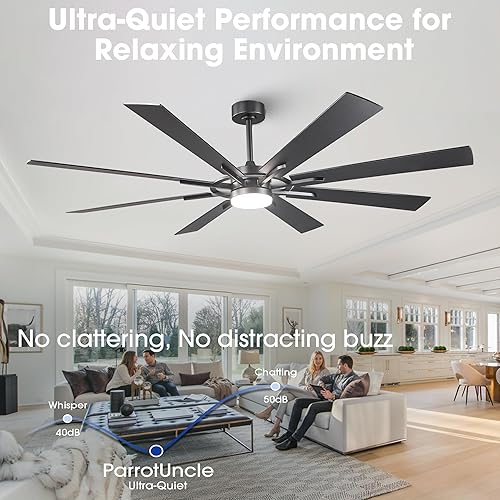 Miniatura 7 de Parrot Uncle Ventiladores de techo con luces y control remoto, ventilador de techo de 60 pulgadas para dormitorio, iluminación rústica negra,