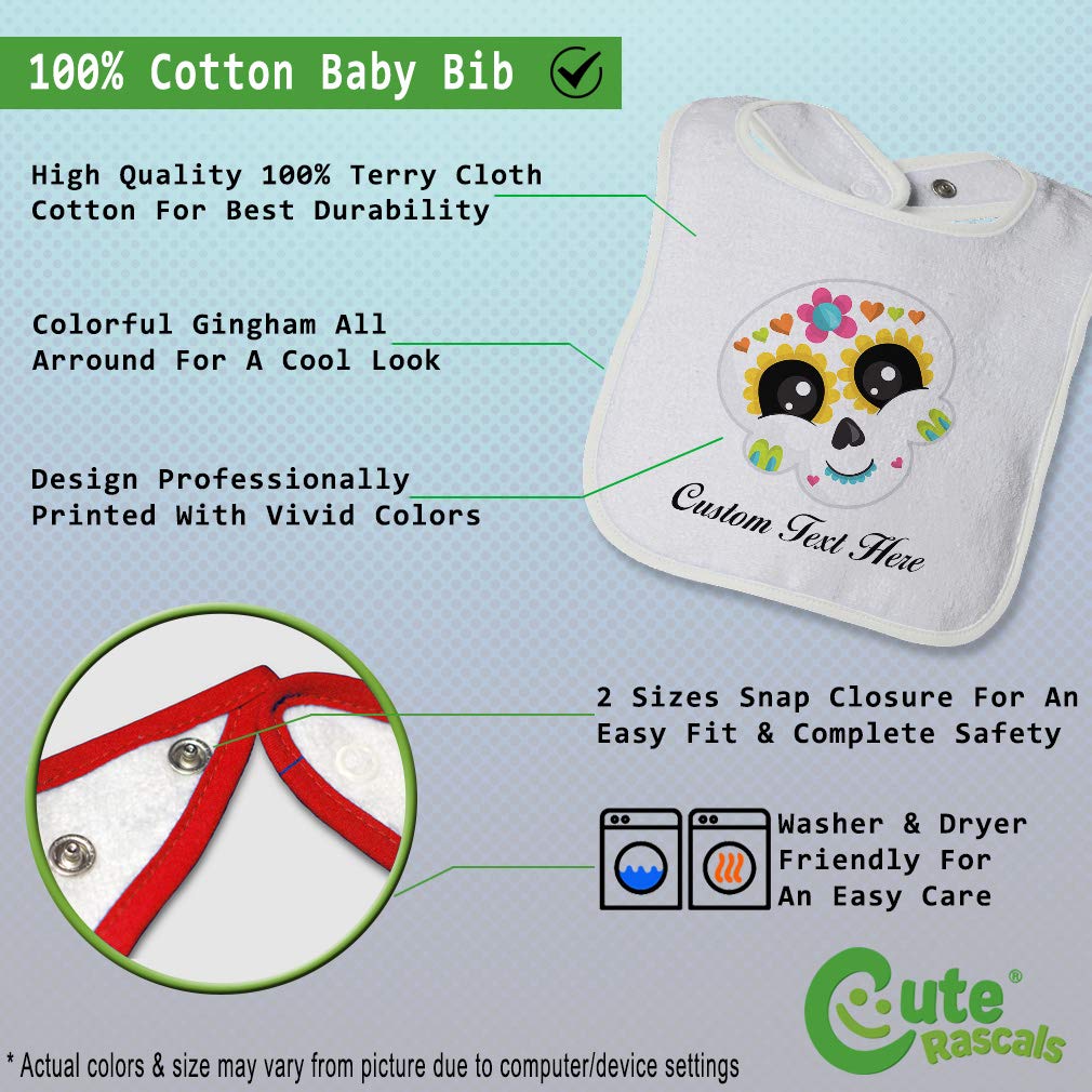 Custom Baby Bibs Burp Cloths Sugar Skull Cotton Baby Items for Baby Girl & Boy White Custom Text Here image 2 of 7 B07ZQ8Q4RX