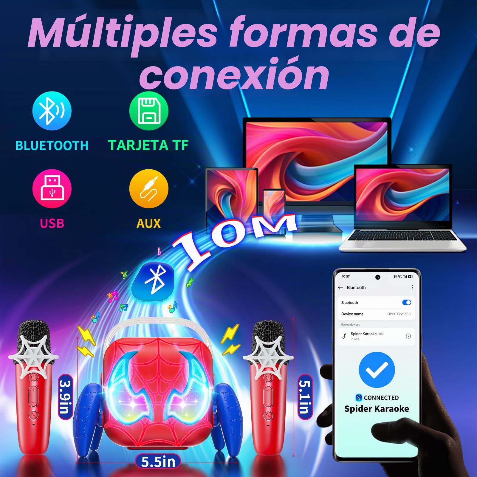 Juguetes Niños 3 4 5 6 7 8-10+ Años,Karaoke Infantil con Luces LED y Cambiador de Voz Regalo Niño 3-12 Años Microfonos Inalambricos Karaoke Niños Fiesta Karaoke Cumpleaños Navidad Cantar Microphone