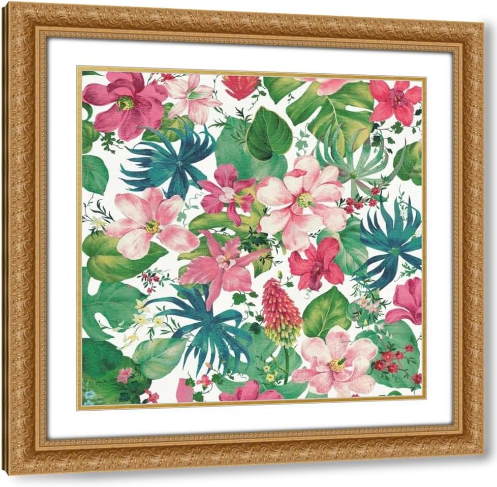 Nai, Danhui 15x15 Gold Ornate Framed and Double Matted Museum Art Print Titled Tropical Dream Bright on White