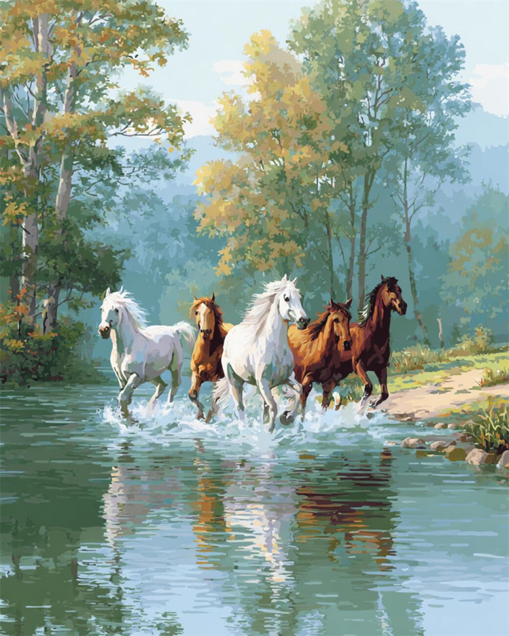 RKFLGEW DIY Bead Embroidery Kits Horses and Scenery 40x50cm
