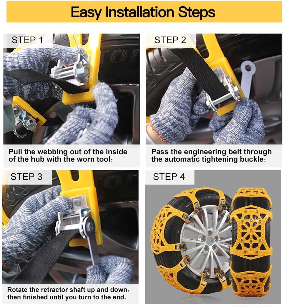 Soyond Snow Chains Car Anti Slip Snow Tire Chains Adjustable Anti-Skid Chains Car Tire Snow Chains for Car/SUV/Trucks (Tire Width 6.4-10.9" 165-275mm)