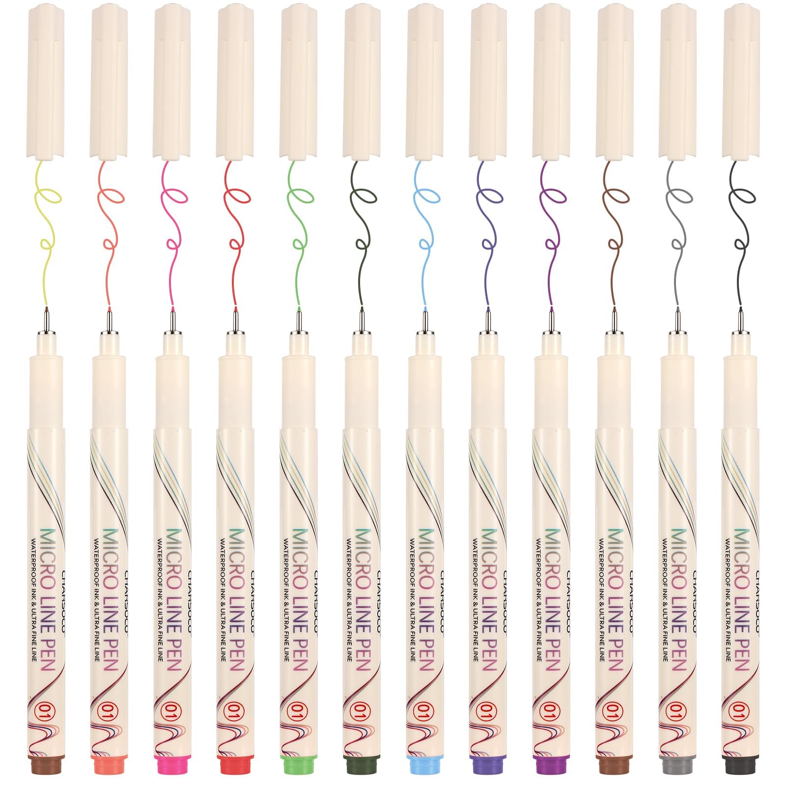 01 Micro Fine Point Pen Set - 12 Waterproof Archival Ink Colors, 0.25mm Fineliner Pens for Art Illustrations, Sketching, Anime, Manga, Technical Drawings