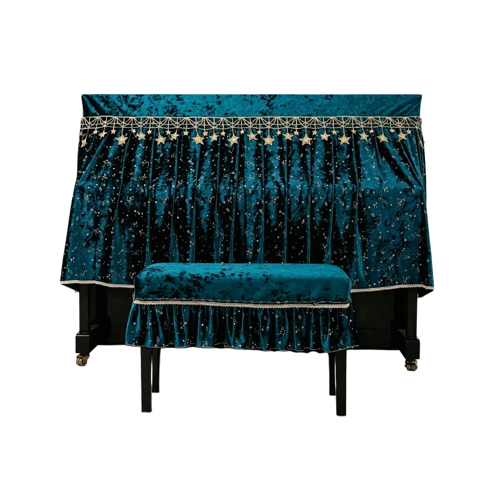 Copertura for pianoforte verticale, copertura antipolvere universale for pianoforte, superficie morbida e lucida di alta qualità, apertura media(Piano Cover+Double Bench Cover)