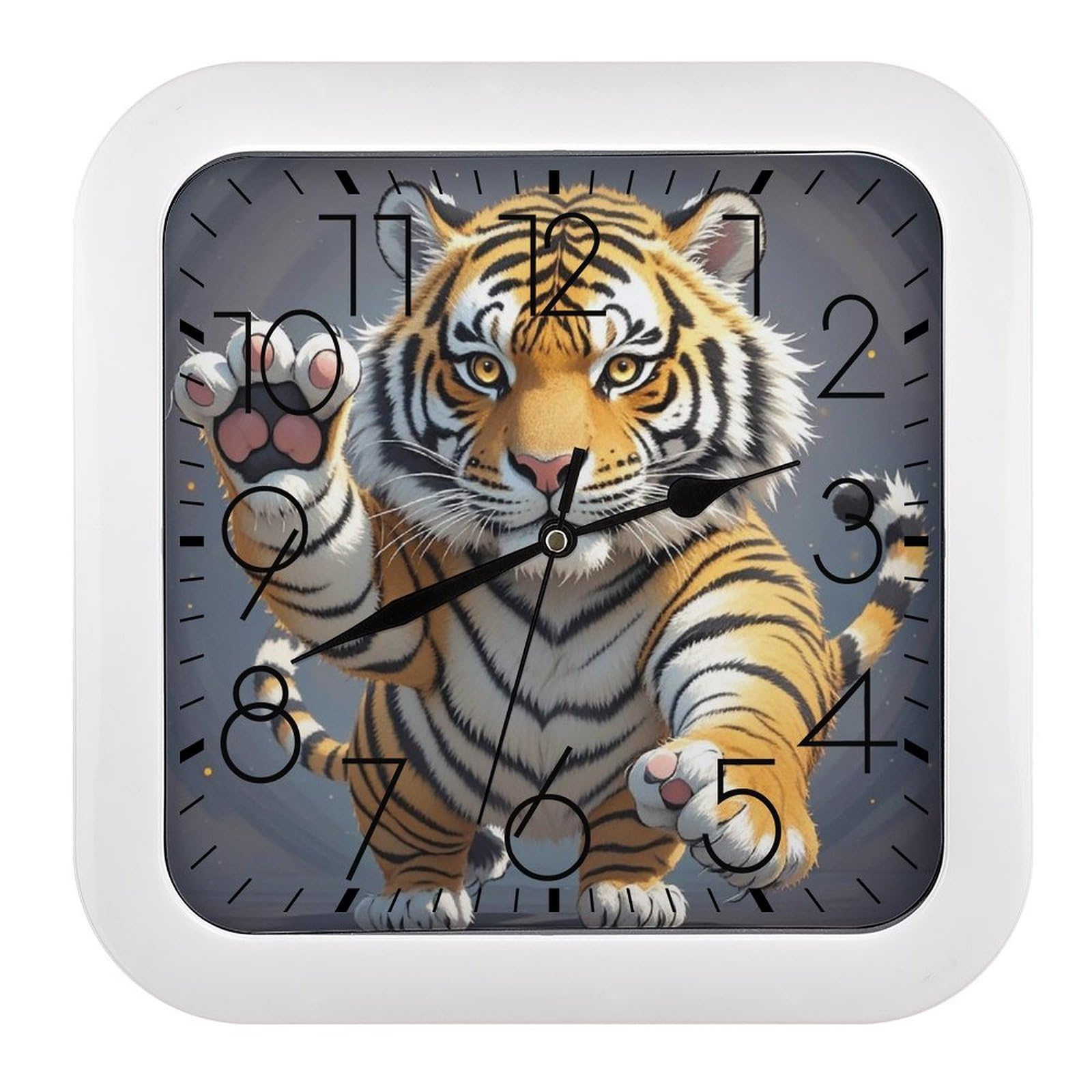 LZQPOEAS Tiger Head with Raised Paws Wall Clock Fashionable Versatile Silent Wall Clock Simple Elegant Non Ticking Analog Clocks Easy to Install Square Modern Clocks for Home Decoration