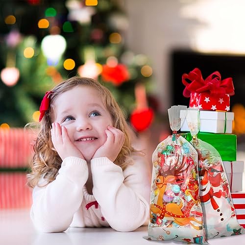 Miniatura 7 de 100 bolsas de celofán de Navidad, bolsas de golosinas de Navidad, bolsas de fiesta de galletas, bolsas de dulces, bolsas de colores mixtos y 150