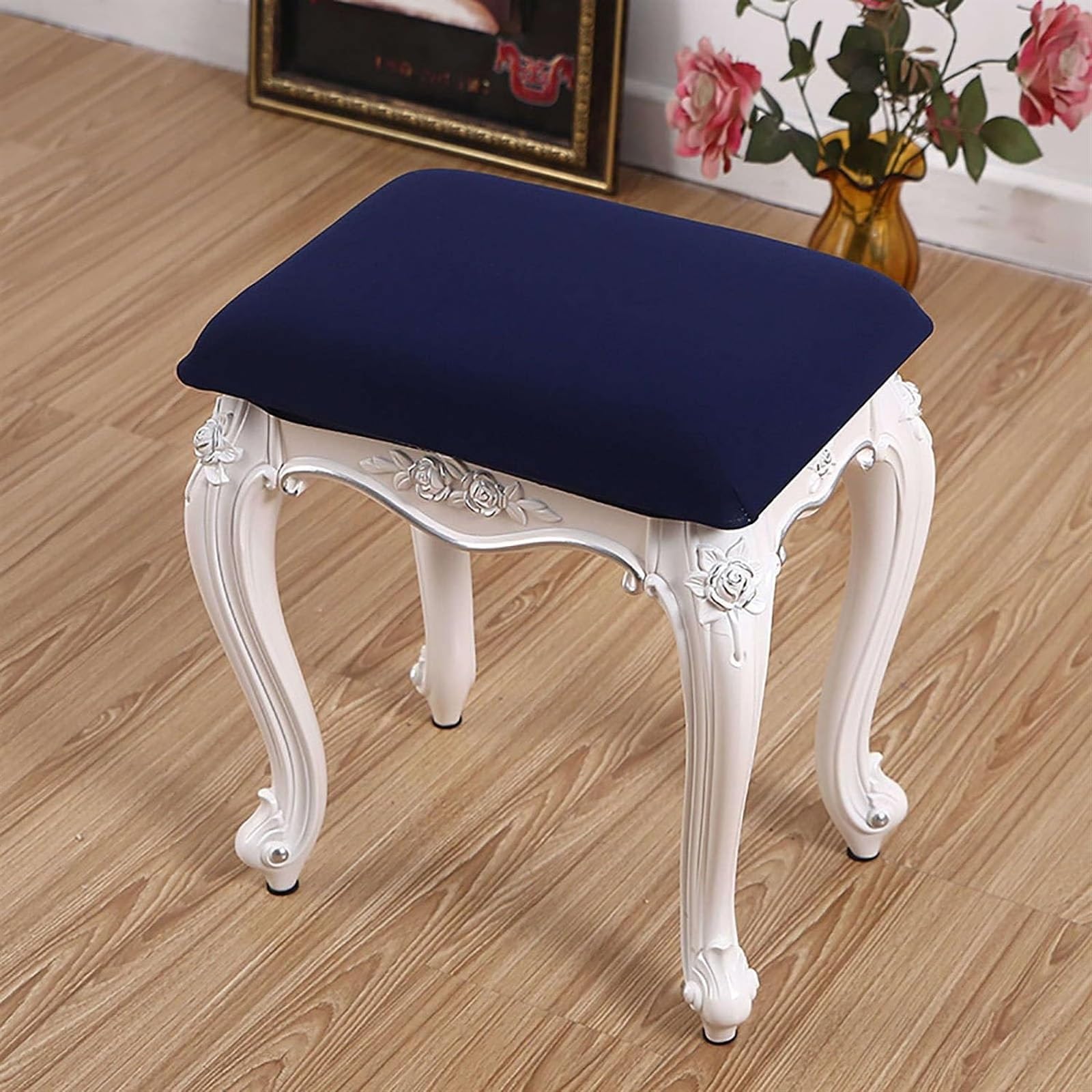 uyeoco Stool Chair Cover Dressing Table Chair Seat Protector Bedroom Square Stool Covers Dust Proof Durable Simple Soft Chair Covers (Color : #25, Size : 2pcs)