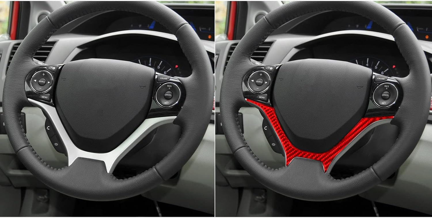 Real Premium 3K Carbon Fiber Decals car Driver Side Dashboard Sticker Trim Decoration Compatible with Honda Civic 9 Coupe Sedan 2013 2014 2015 Interior Accessories Red