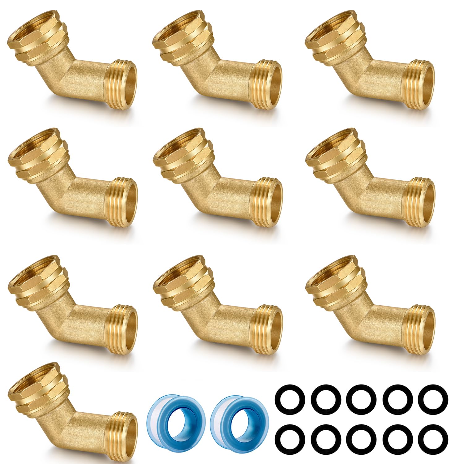 SIGURANTA Garden Hose Elbow 3/4 Inch Thread 45 Degree Angle Hose Extension Adapter Brass Outdoor Faucet Elbow (45 Degree 10 PCS)
