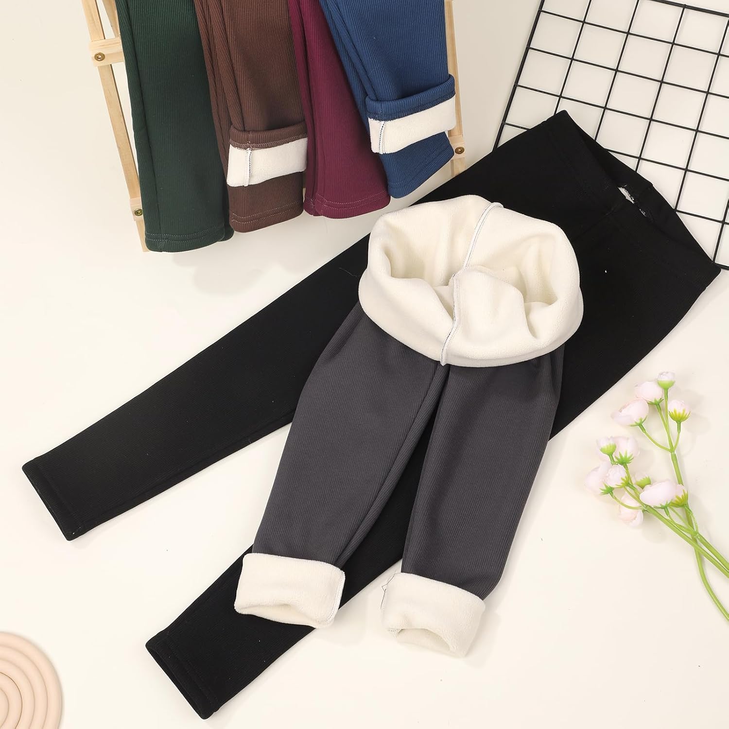 6 Pack Girls Winter Fleece Lined Leggings Cotton Pants Kids Thick Warm Pants Thermal Soft Leggings for Girls - Image 4