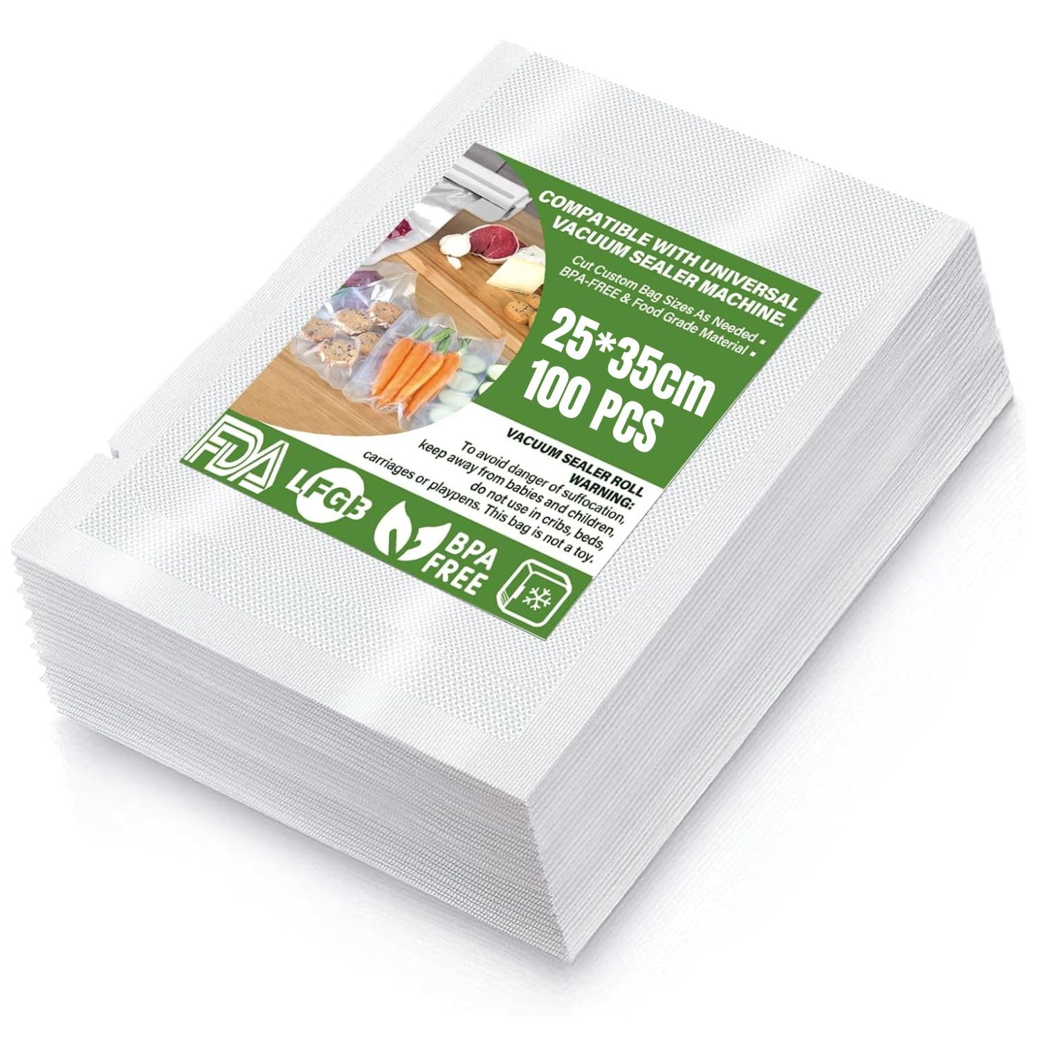 ARJEX Food Vacuum Sealer Bags 25 x 35 cm, 100 Envelopes, for Vacuum Cooking and Food Storage, Embossed Vacuum Sealer Bags Suitable for All Vacuum Sealer Machines, BPA Free